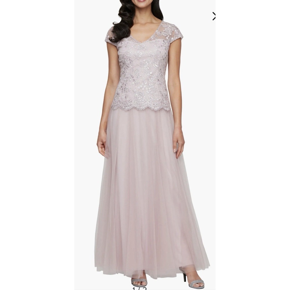 Alex Evenings Sequin Embroidered Faux Two-Piece Gown‎ Size 10 Pink Maxi